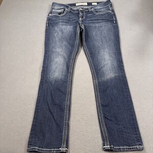 JEANS STRAIGHT BKE BUCKLE Culture WOMENS 32x28 Blue Distressed Denim COWBOY